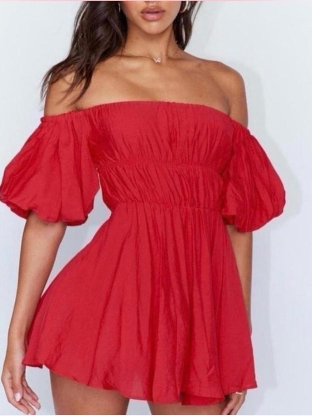 Princess Polly Red Off-Shoulder Puff Sleeve Mini Dress